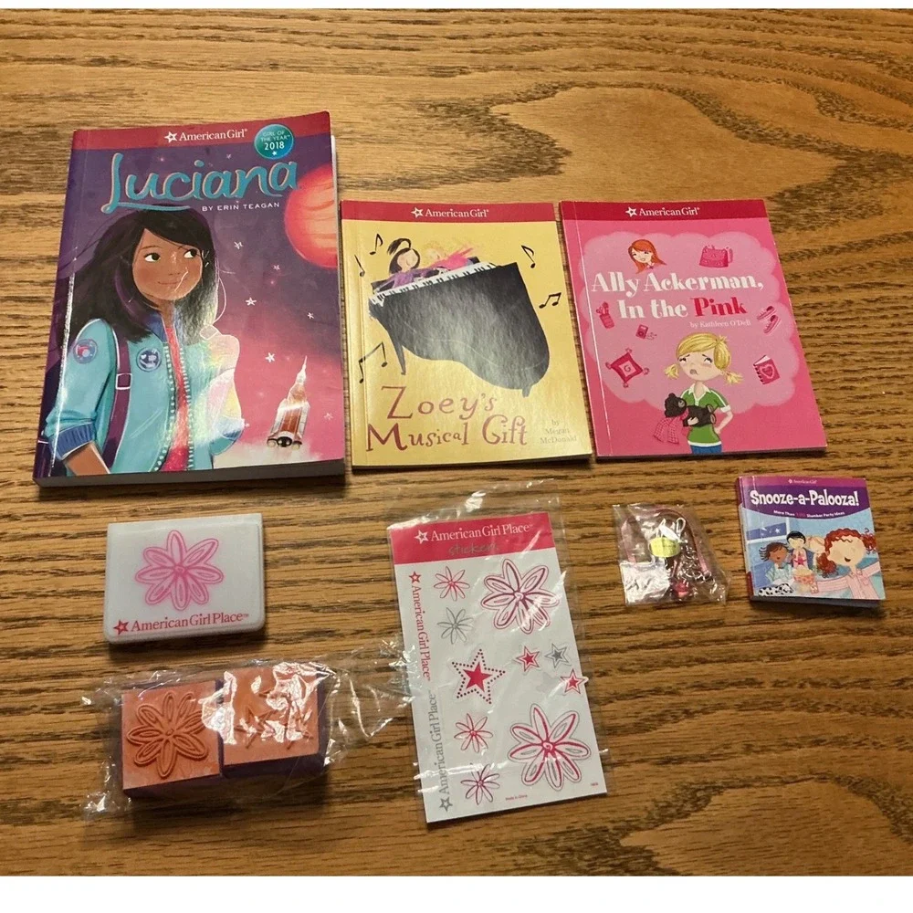 American Girl doll necklace Luciana Book Lot with Stamps Stickers Mini Book